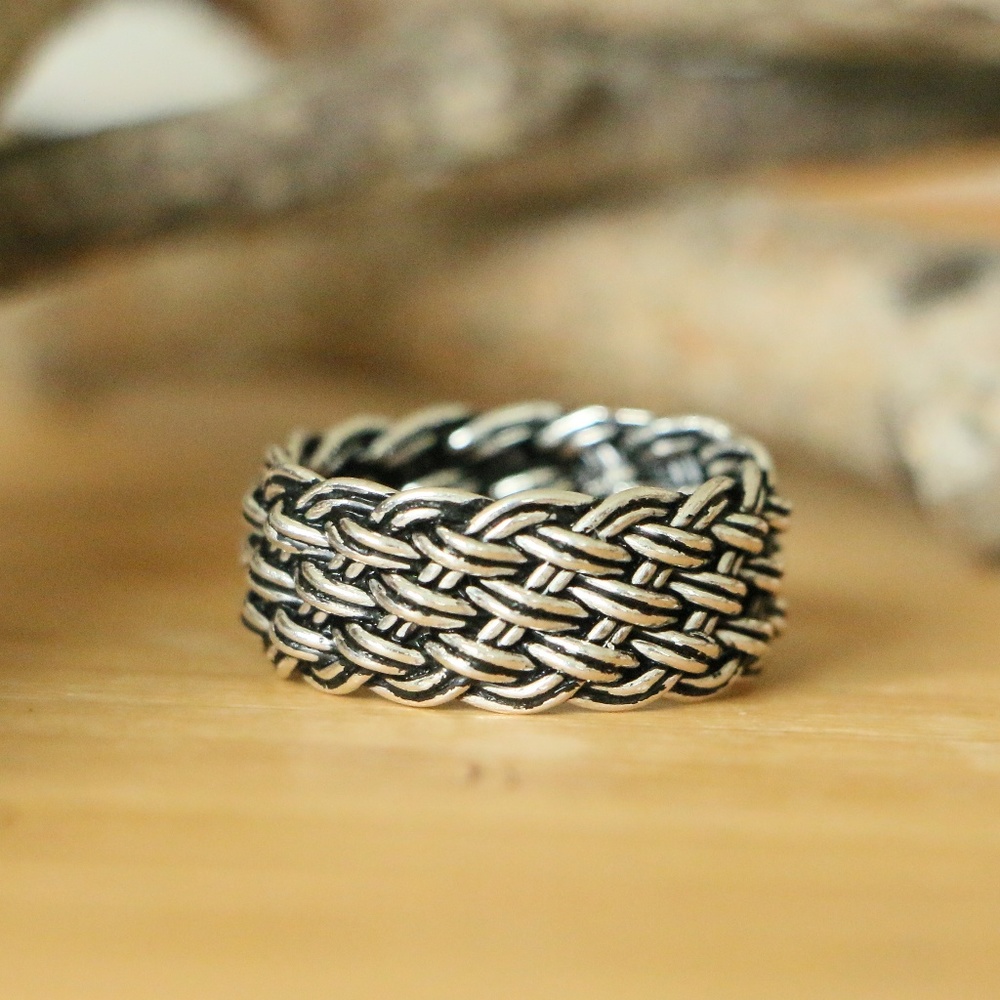 Sterling Silver Braided Men's Ring - Silver